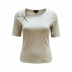 Premise Beige Ruched Shoulder Half Sleeve Top Size Large Minimalist Casual